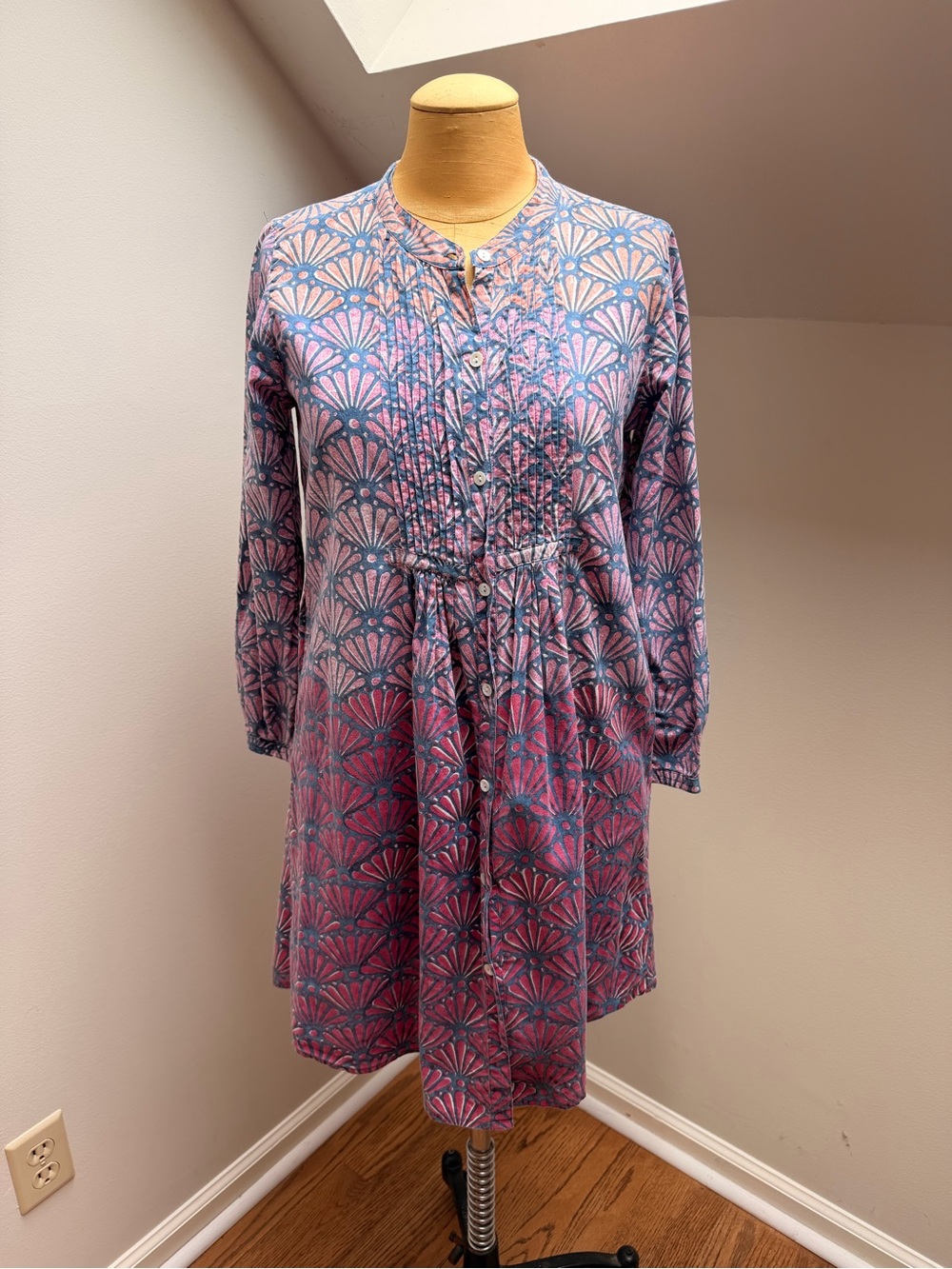 Roberta Roller Rabbit Pink & Blue Printed Long-Sleeve Tunic Dress 100% Cotton
